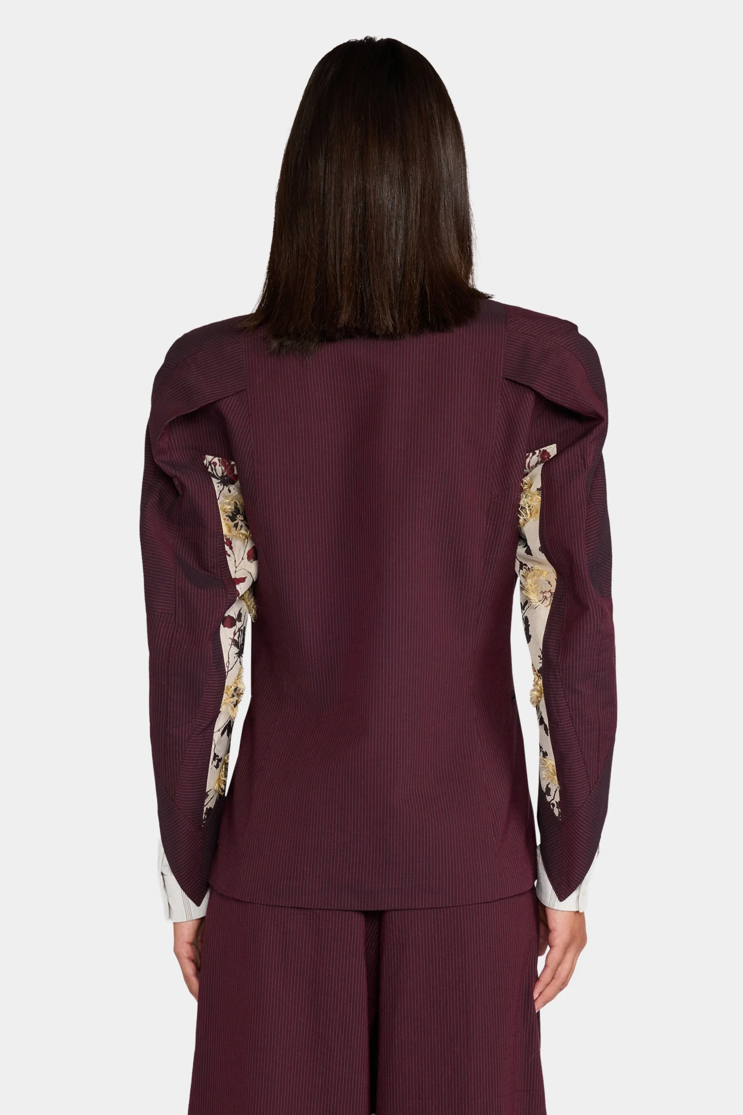 Burgundy Pinstripe Sculptural Jacket - Image 3