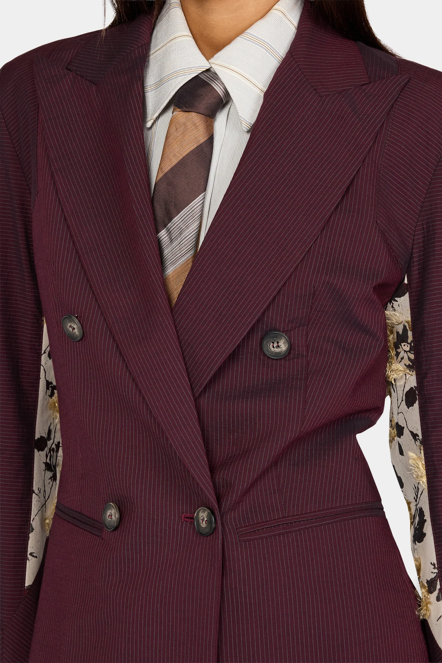 Burgundy Pinstripe Sculptural Jacket - Image 4
