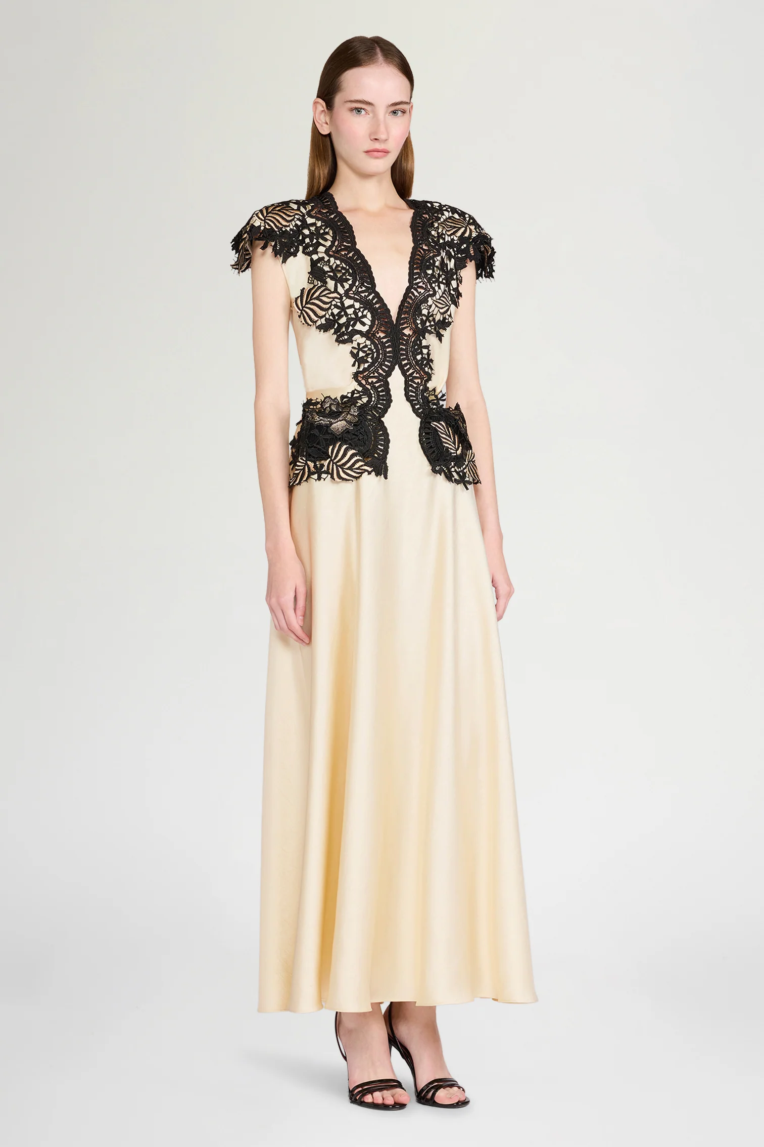 Ecru Lace-Trim Long Dress - Image 2