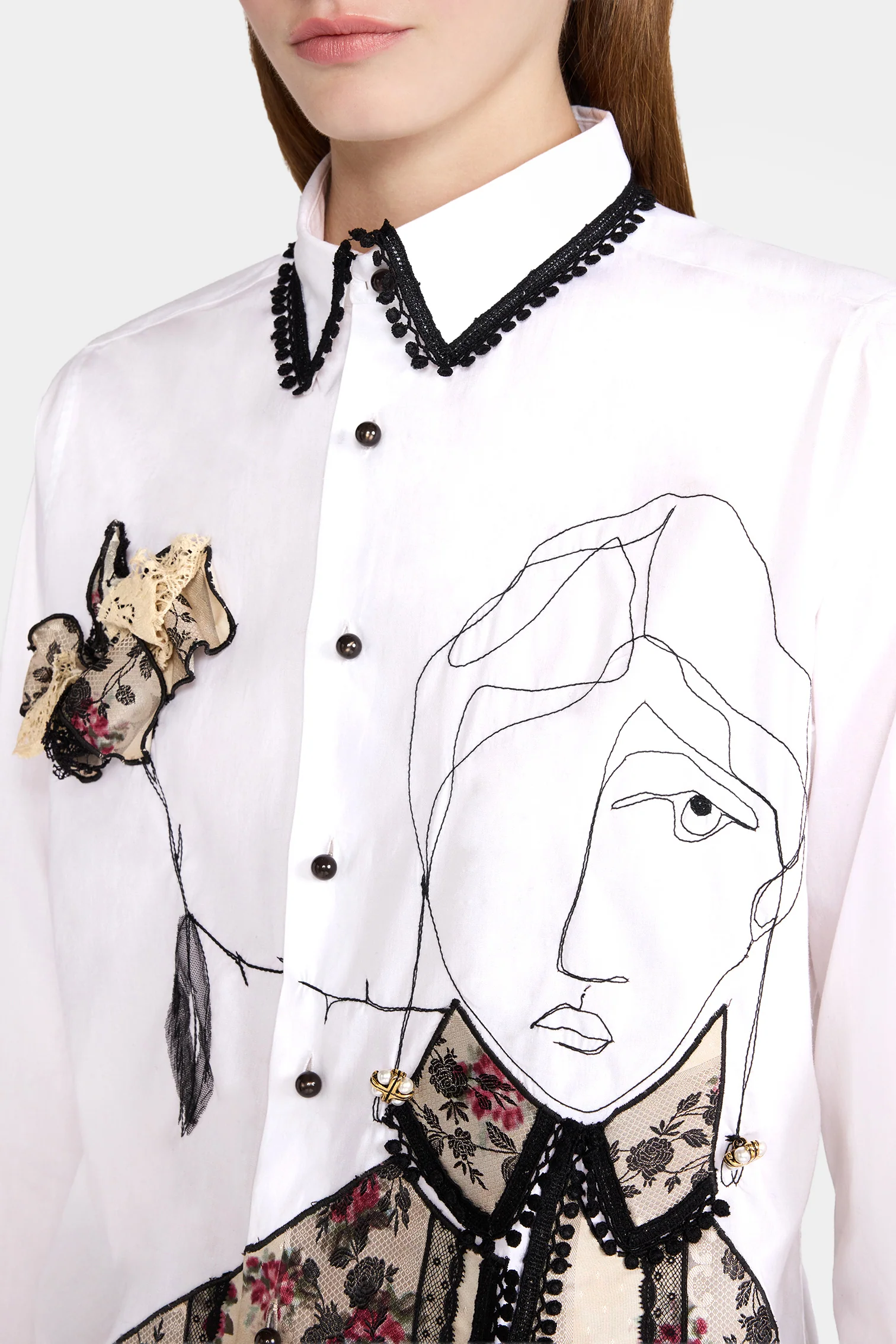 Embroidered Portrait Lace Shirt - Image 4