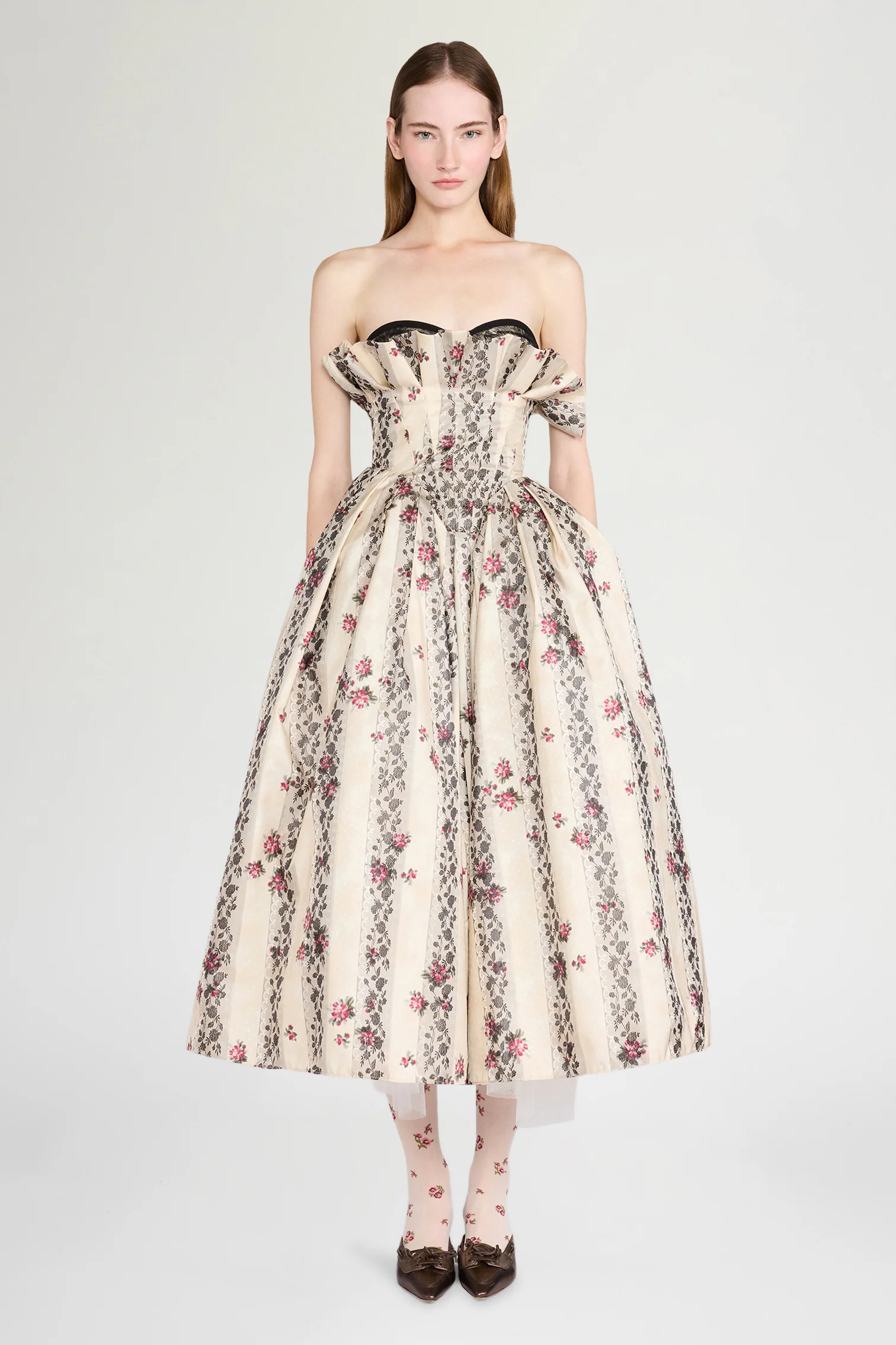 Floral Jacquard Bustier Dress - Image 2