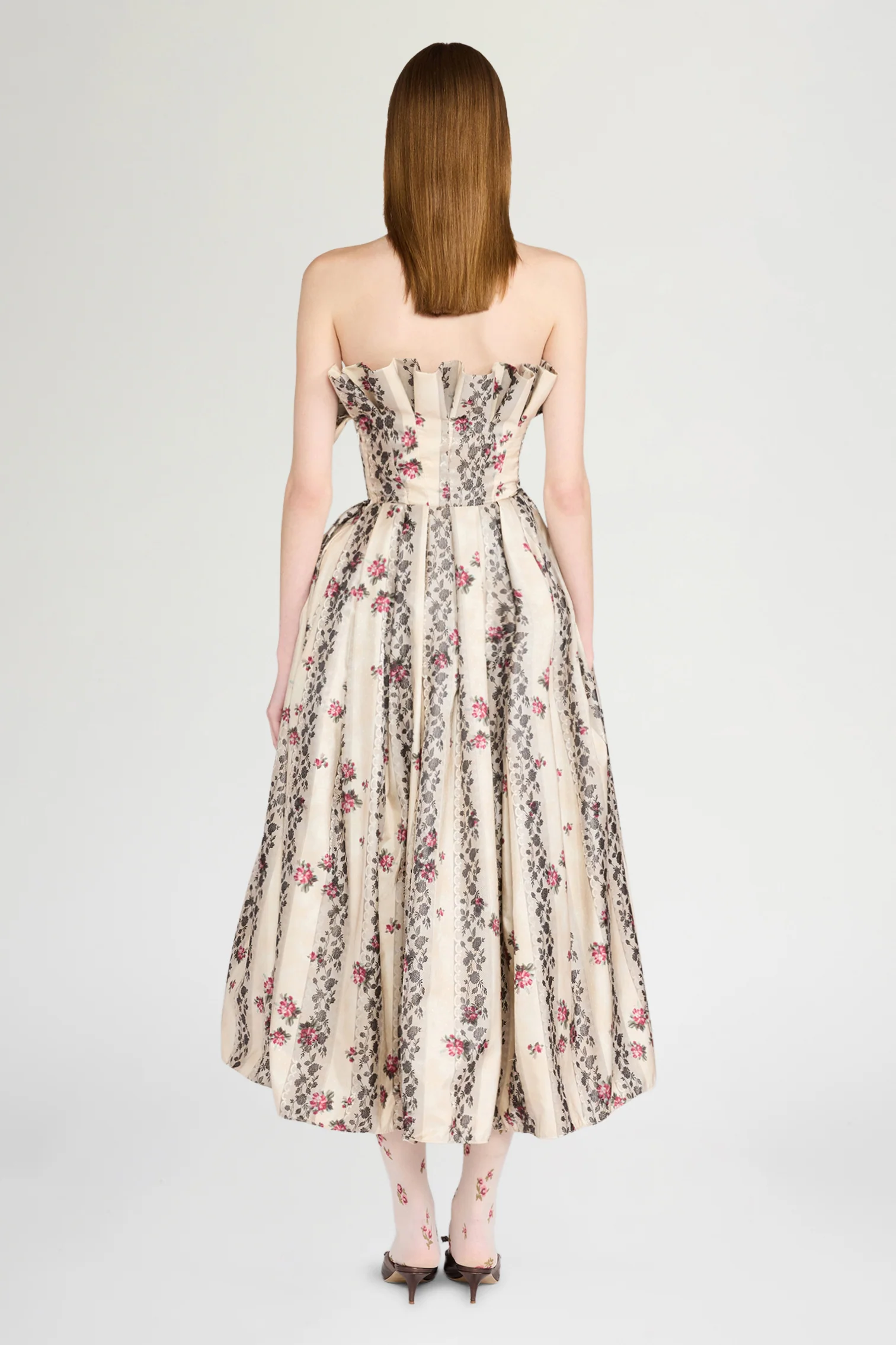Floral Jacquard Bustier Dress - Image 3