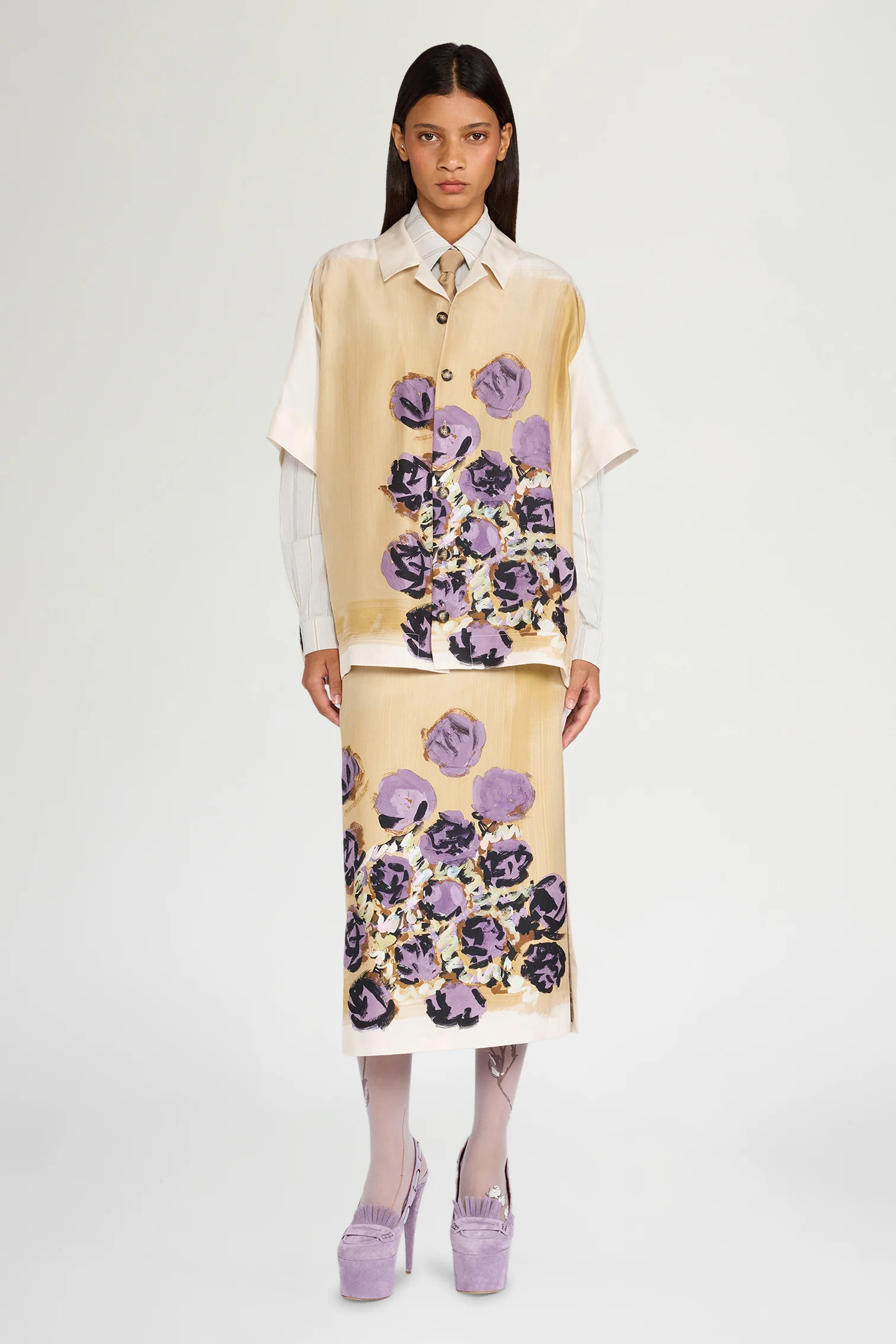 Floral Silk Pencil Skirt - Image 2