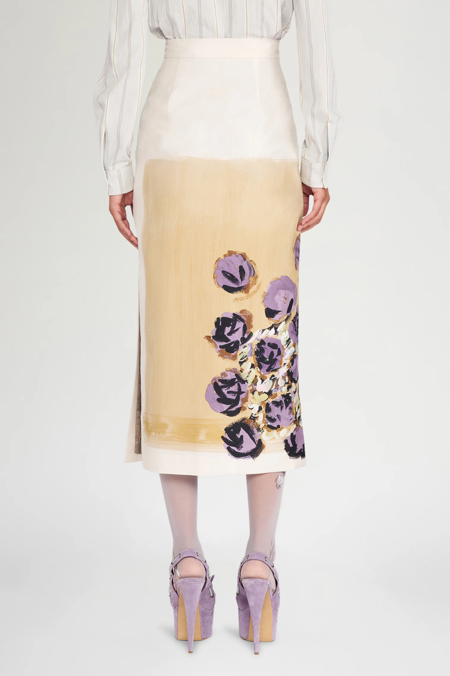 Floral Silk Pencil Skirt - Image 3