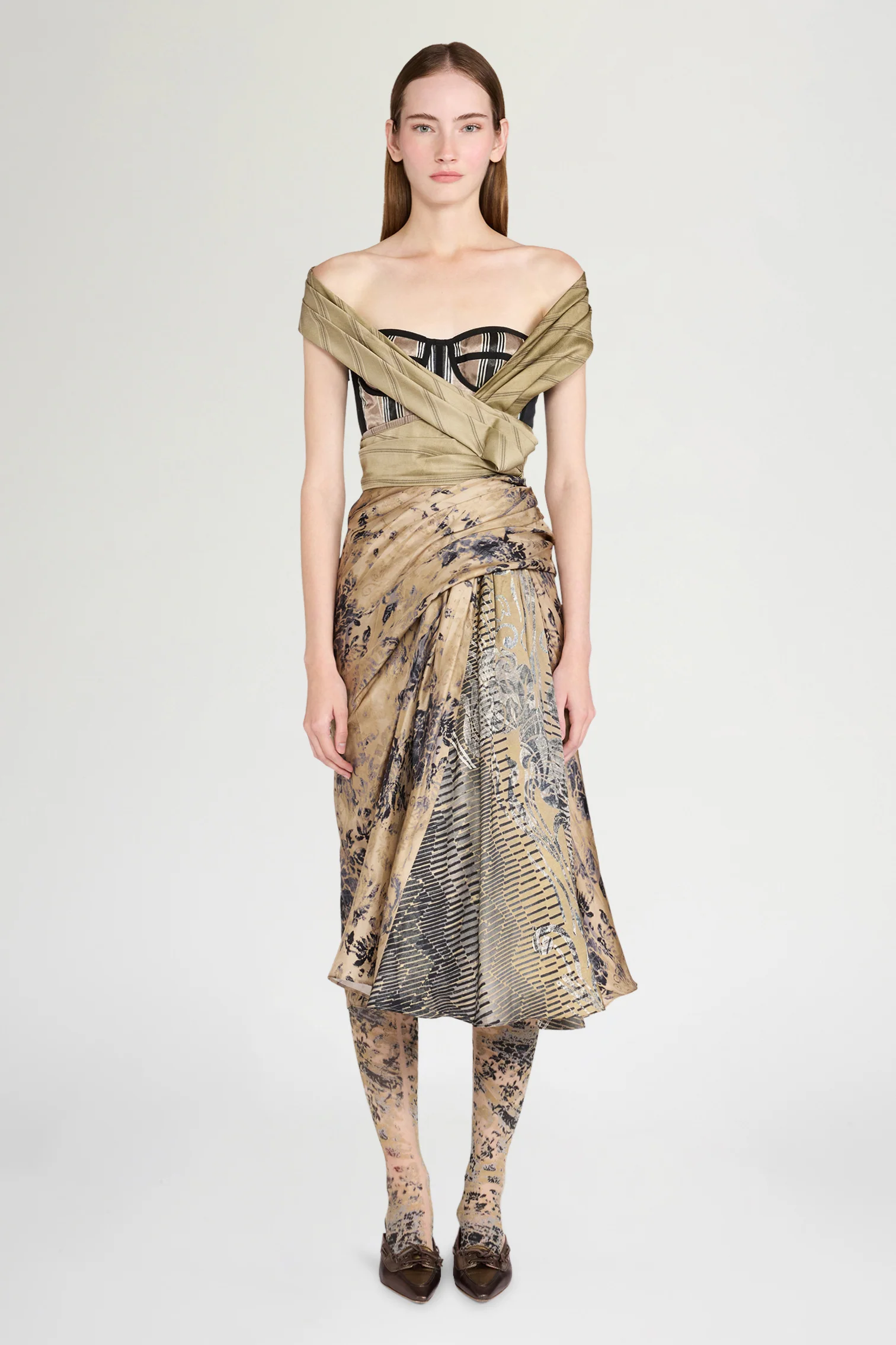 Gold Shawl Bustier Dress - Image 2