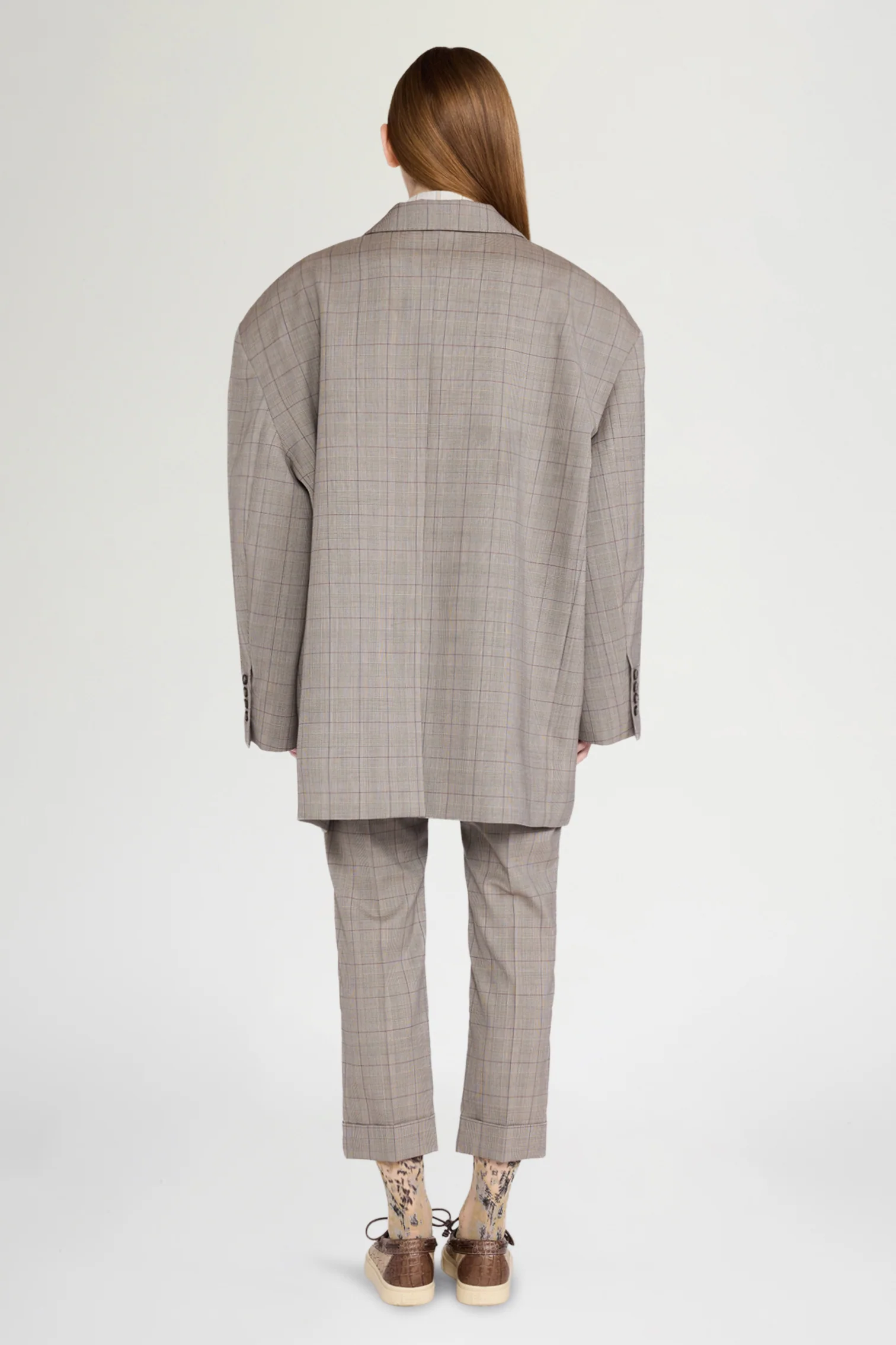 Ivory Grey Checked Oversize Blazer - Image 3