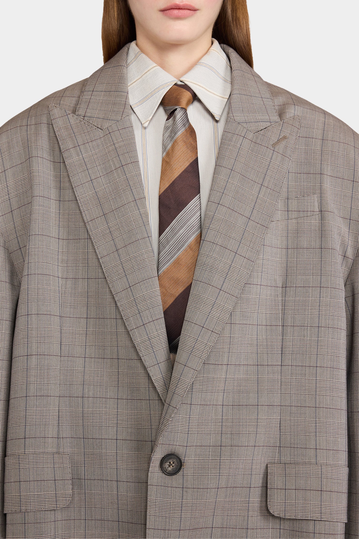 Ivory Grey Checked Oversize Blazer - Image 4