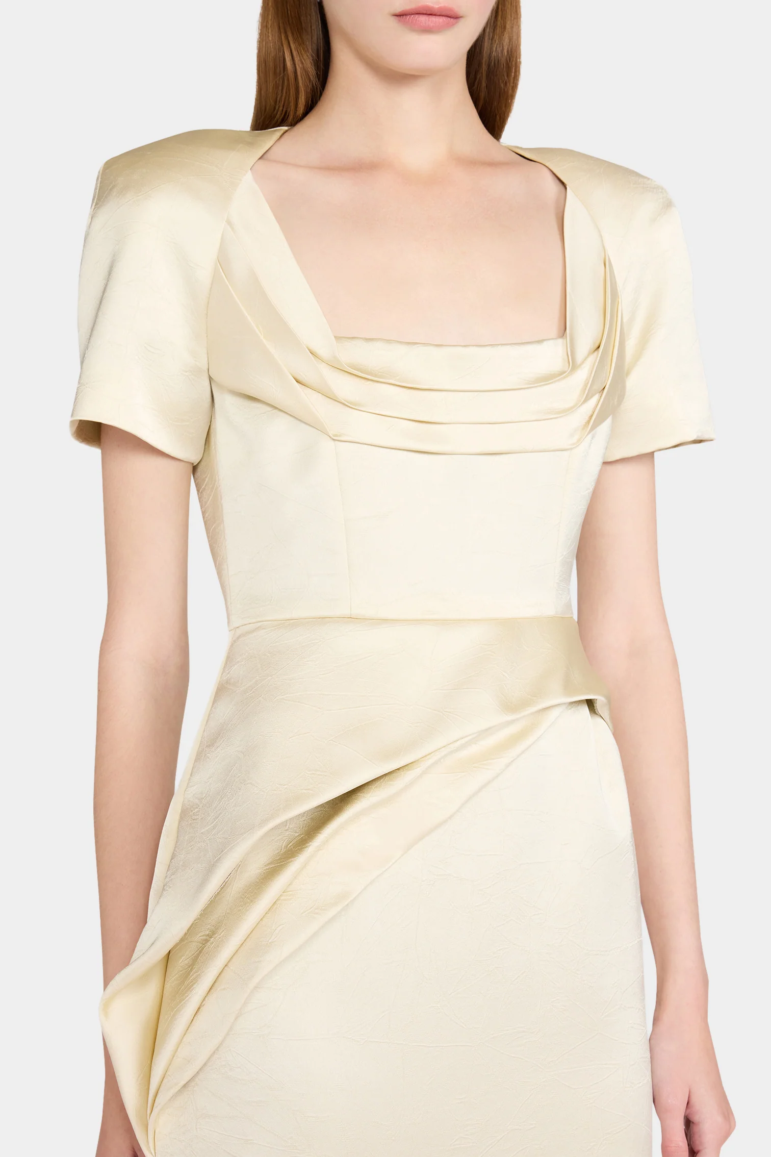 Ivory Satin Draped Midi Dress - Image 3