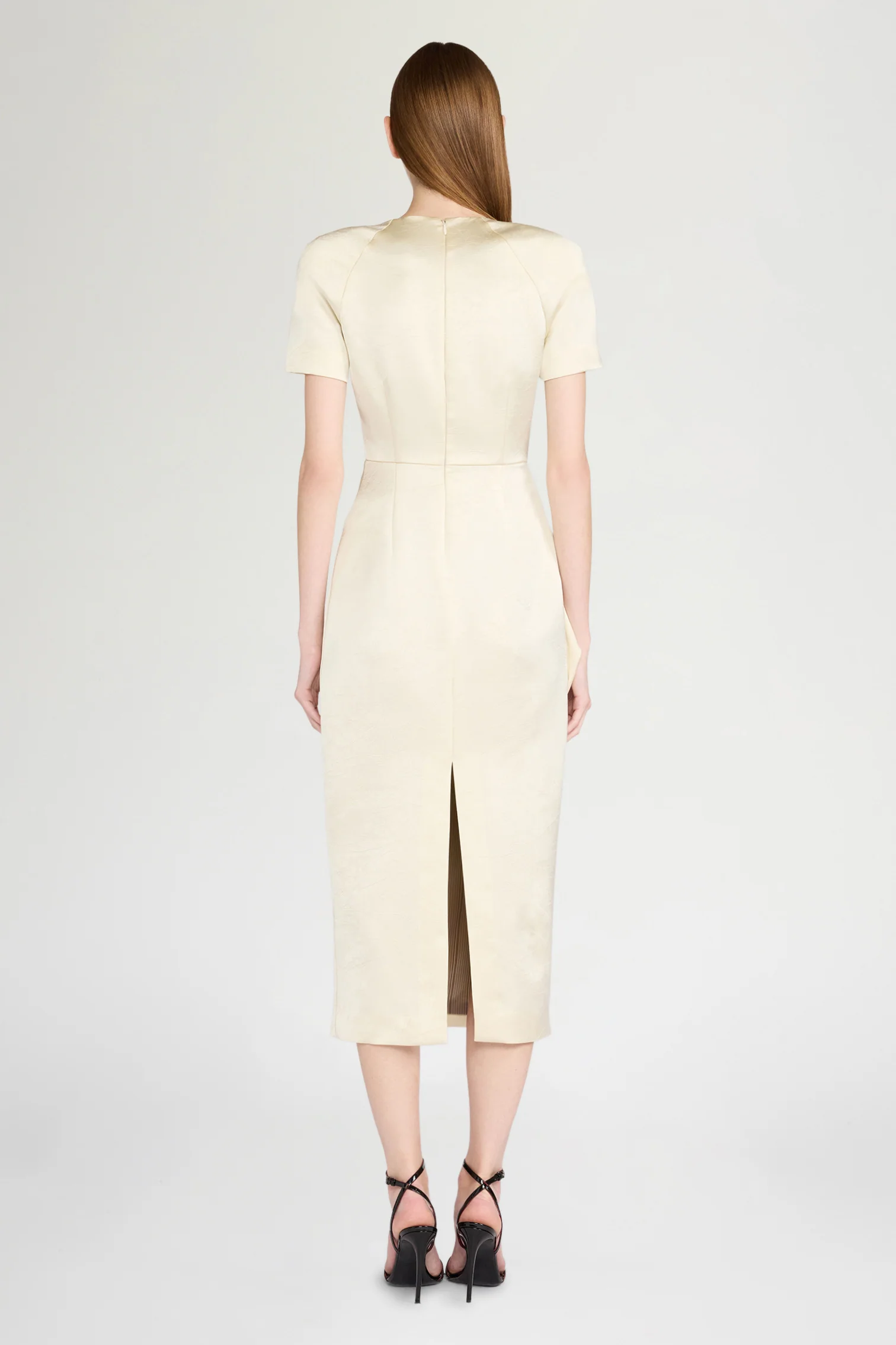Ivory Satin Draped Midi Dress - Image 4
