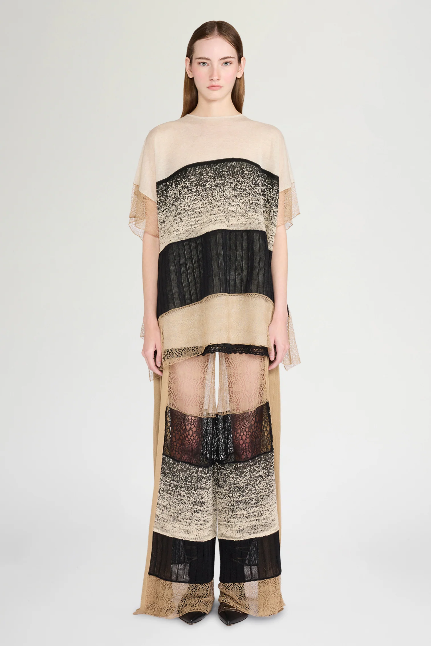 Knit Pants with Beige and Black Patchwork - Image 2