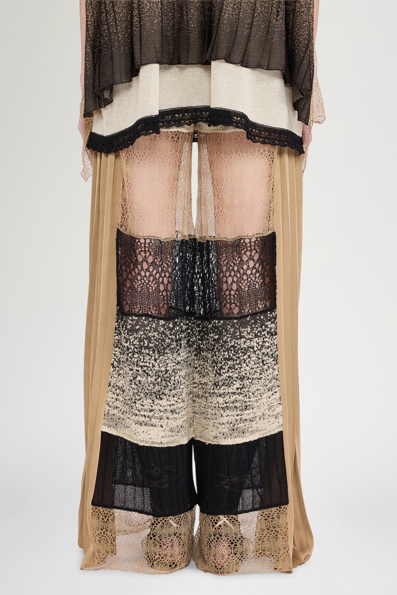 Knit Pants with Beige and Black Patchwork - Image 3