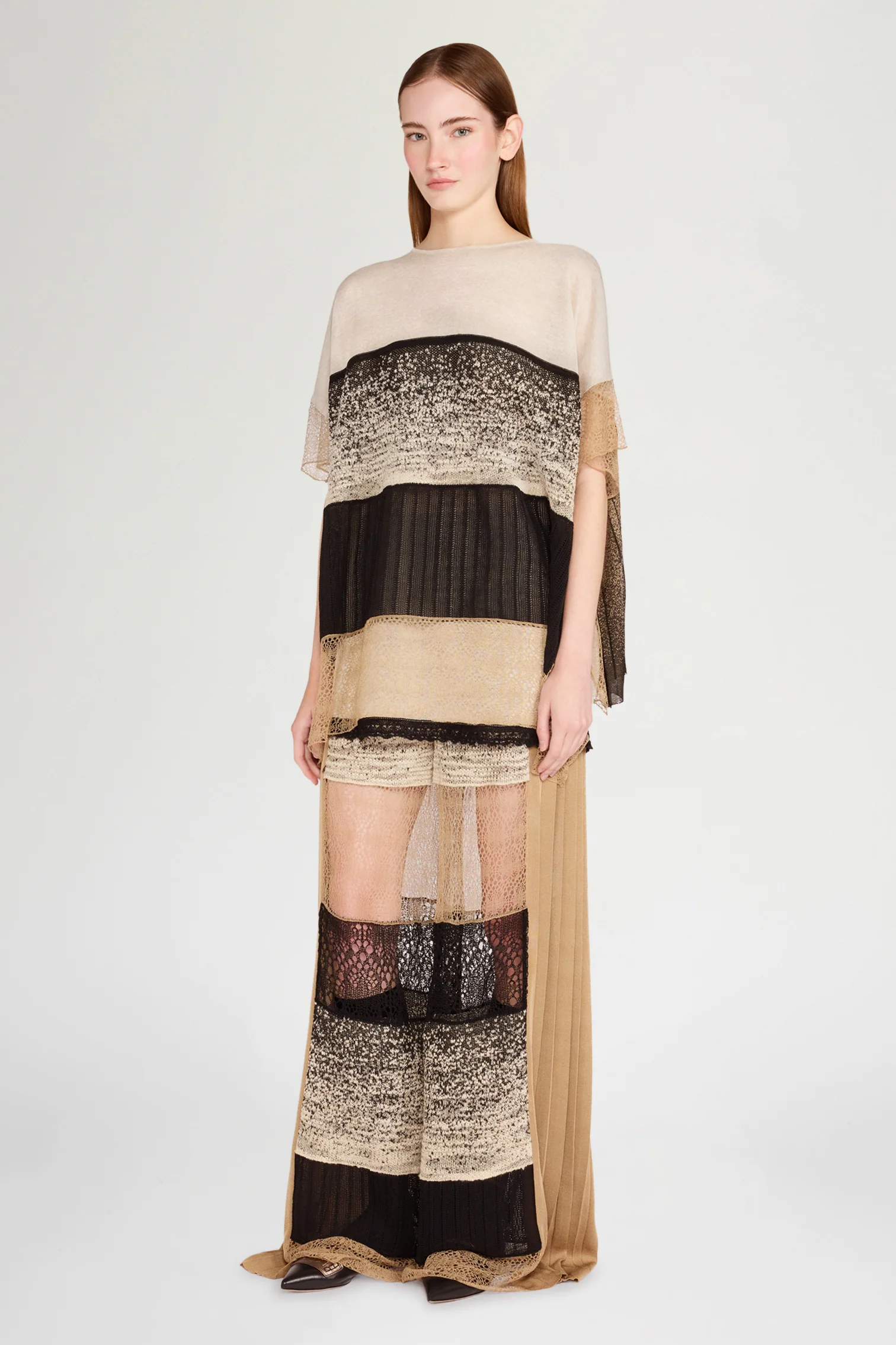 Knit Top with Beige and Black Patchwork - Image 2