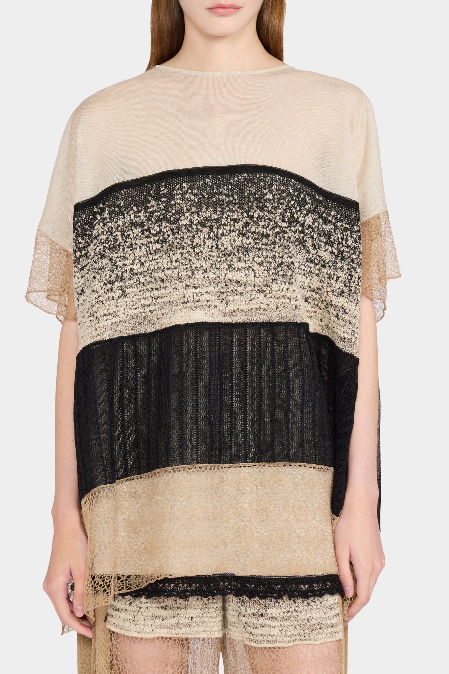 Knit Top with Beige and Black Patchwork - Image 4
