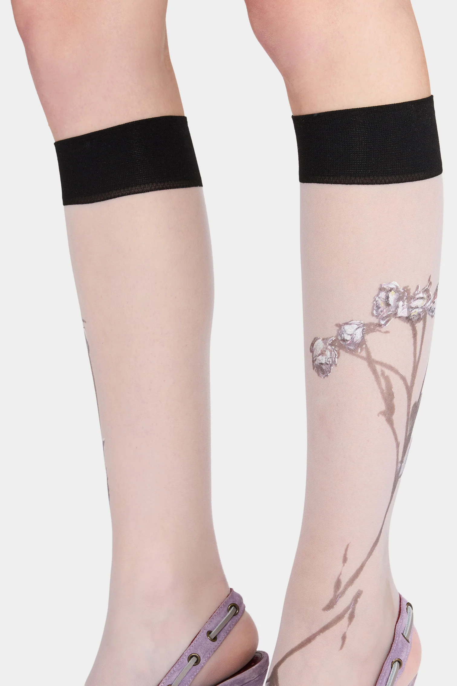 Lilac Floral Sheer Socks - Image 3