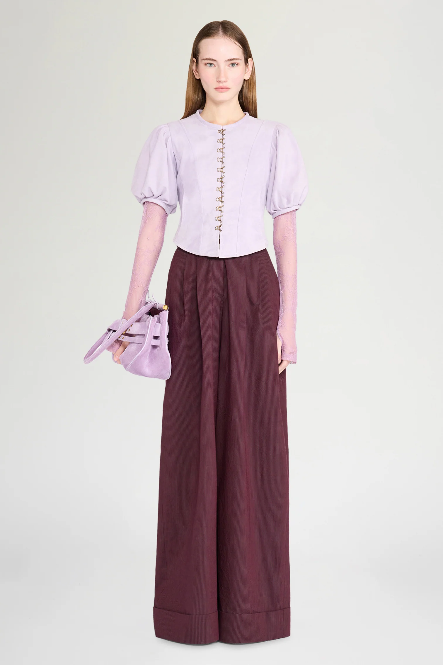 Lilac Leather Puff-Sleeve Jacket - Image 2