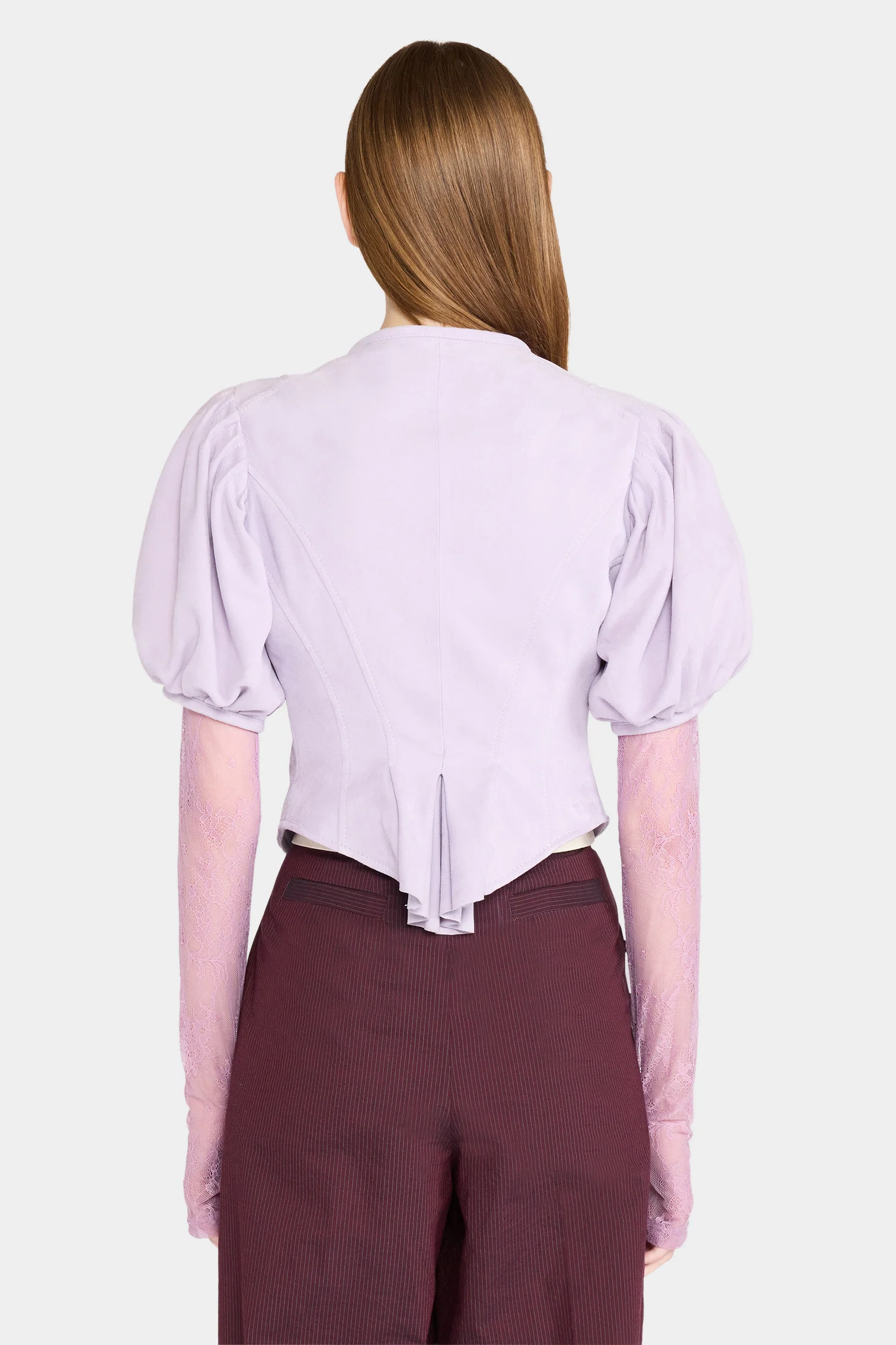 Lilac Leather Puff-Sleeve Jacket - Image 3