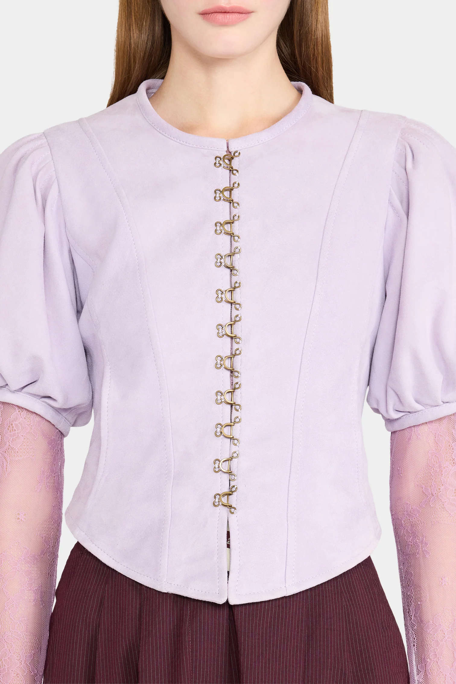 Lilac Leather Puff-Sleeve Jacket - Image 4