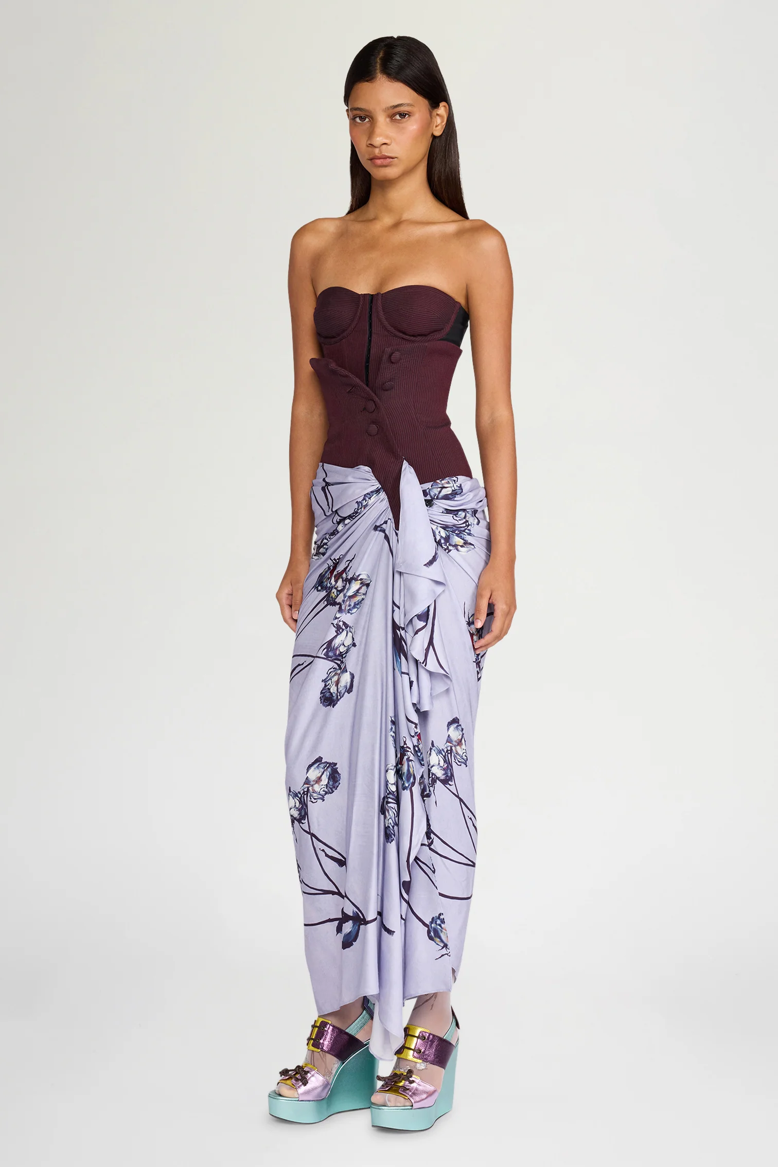 Lilac Rose Print Bustier Dress - Image 2