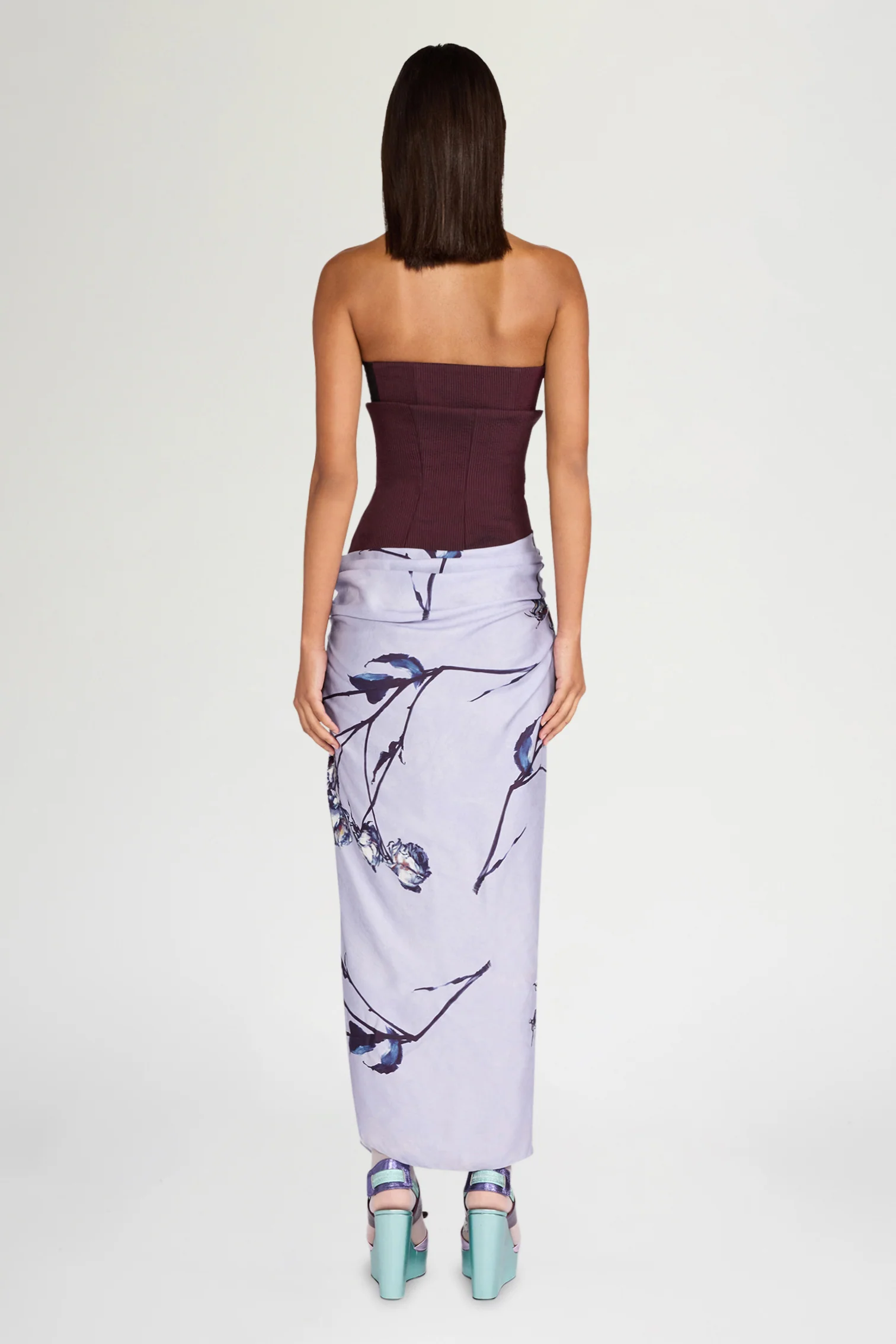 Lilac Rose Print Bustier Dress - Image 3