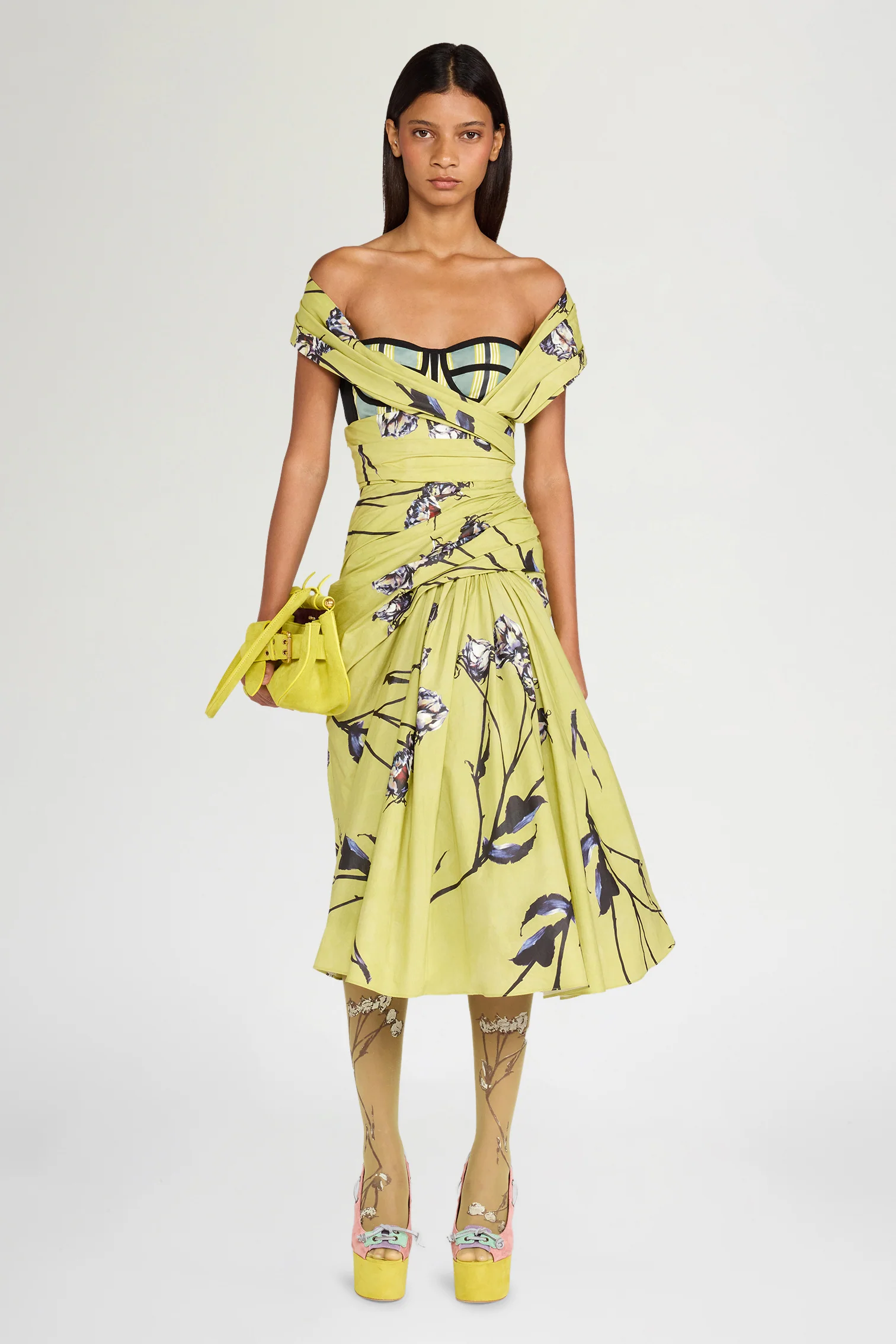 Lime Floral Bustier Midi Dress - Image 2