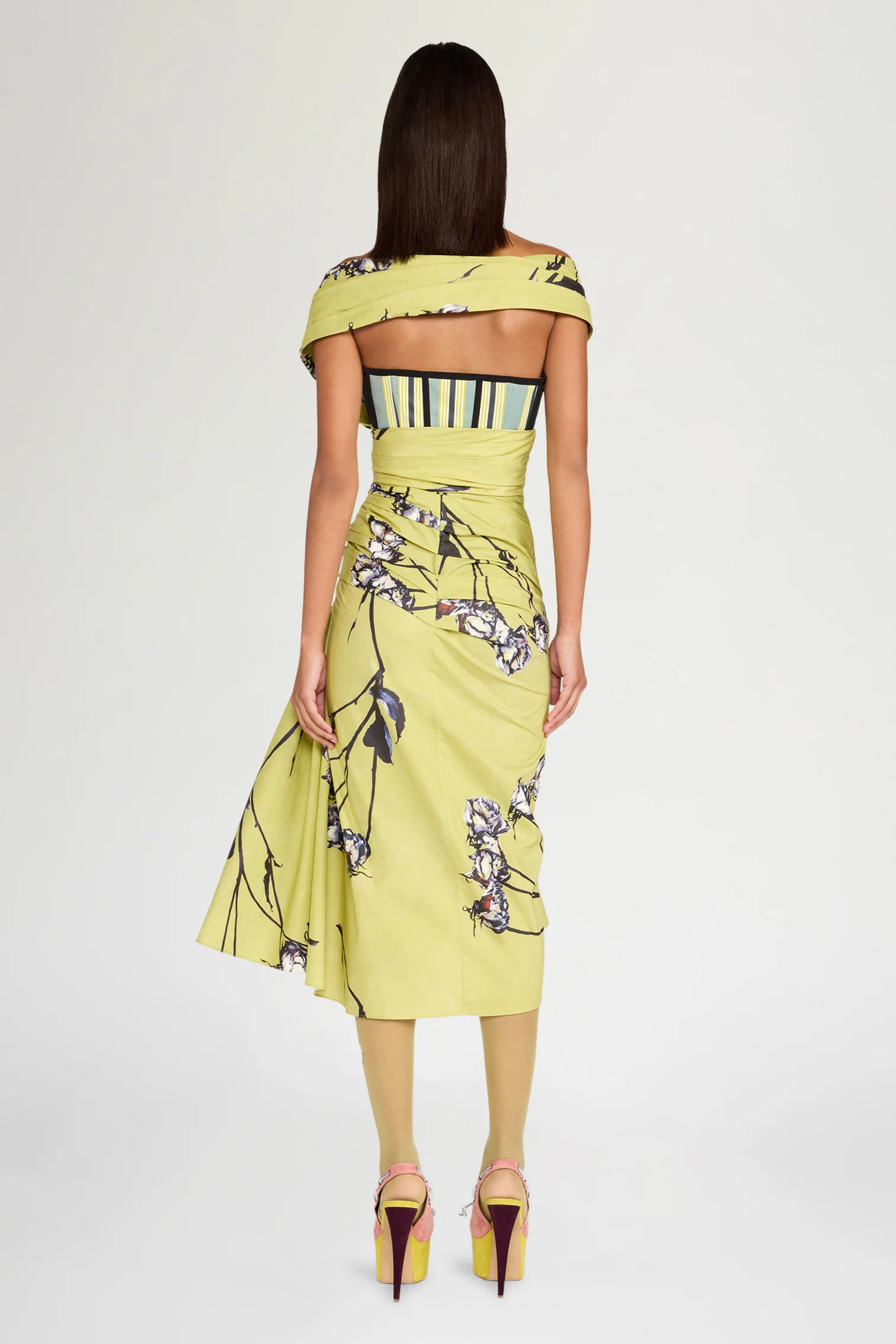 Lime Floral Bustier Midi Dress - Image 3