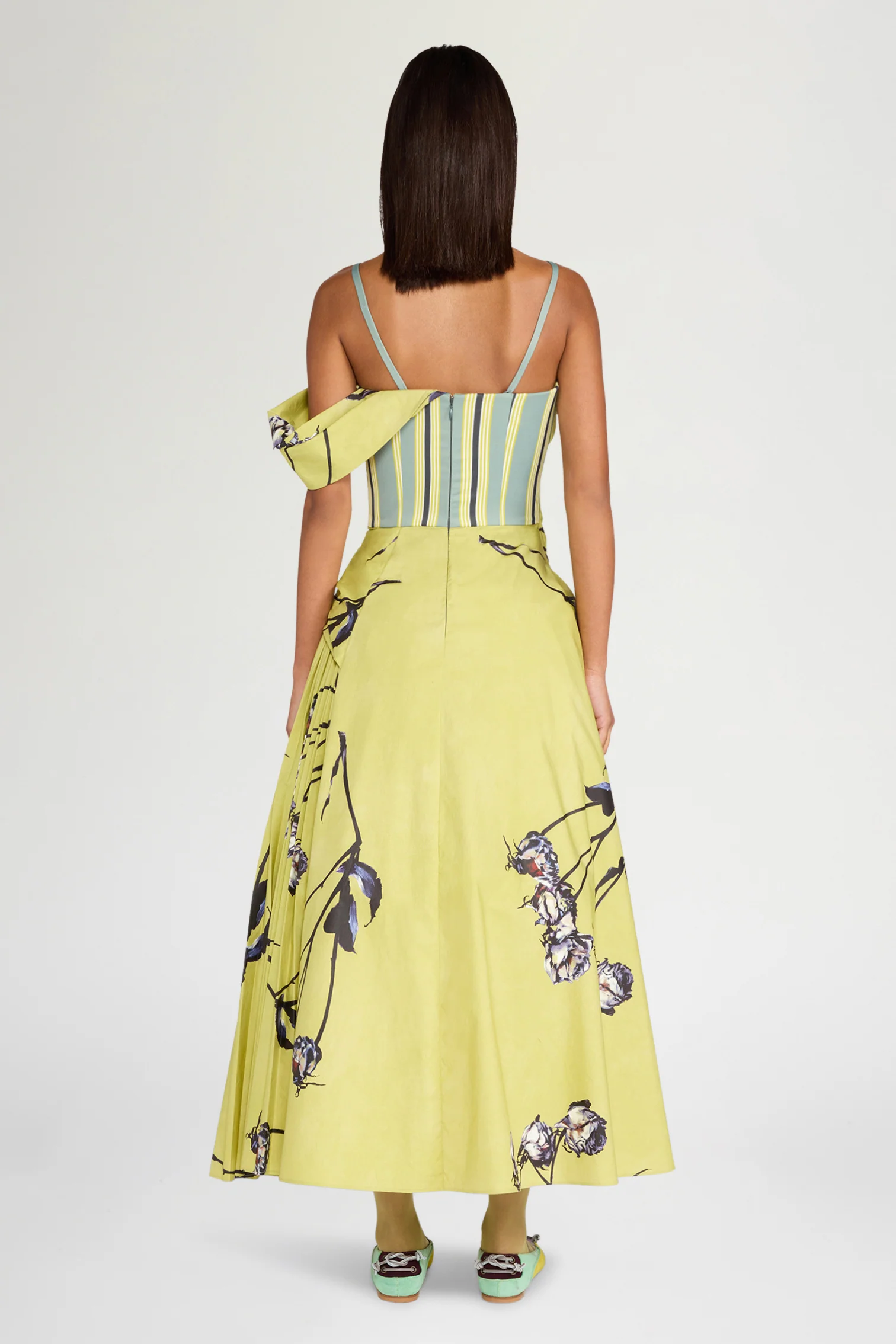 Lime Floral Draped Bustier Dress - Image 3