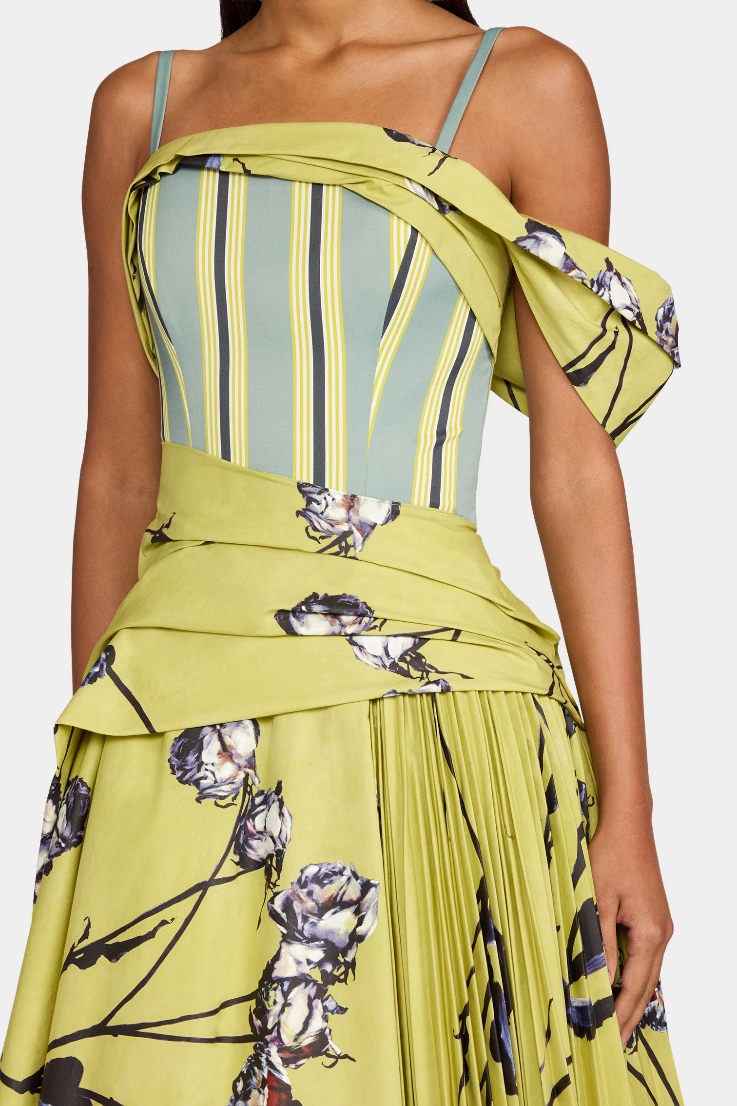 Lime Floral Draped Bustier Dress - Image 4