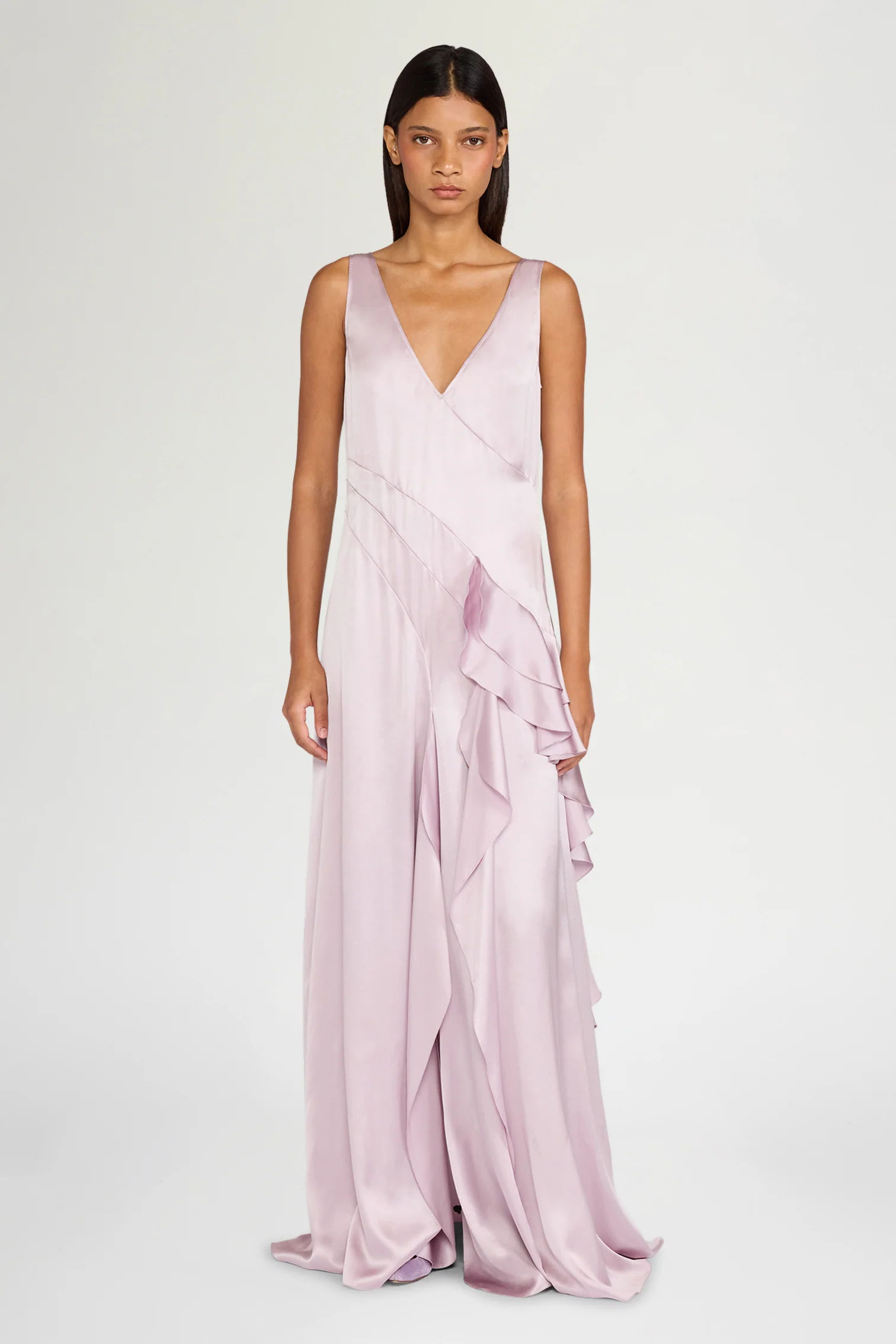 Long Silk  Satin Ruffled Dress - Image 2