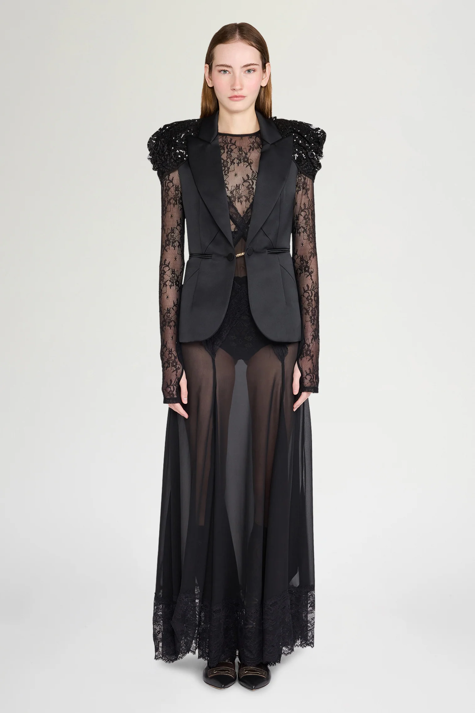 Long Sleeve Lace Sheer Dress - Image 2