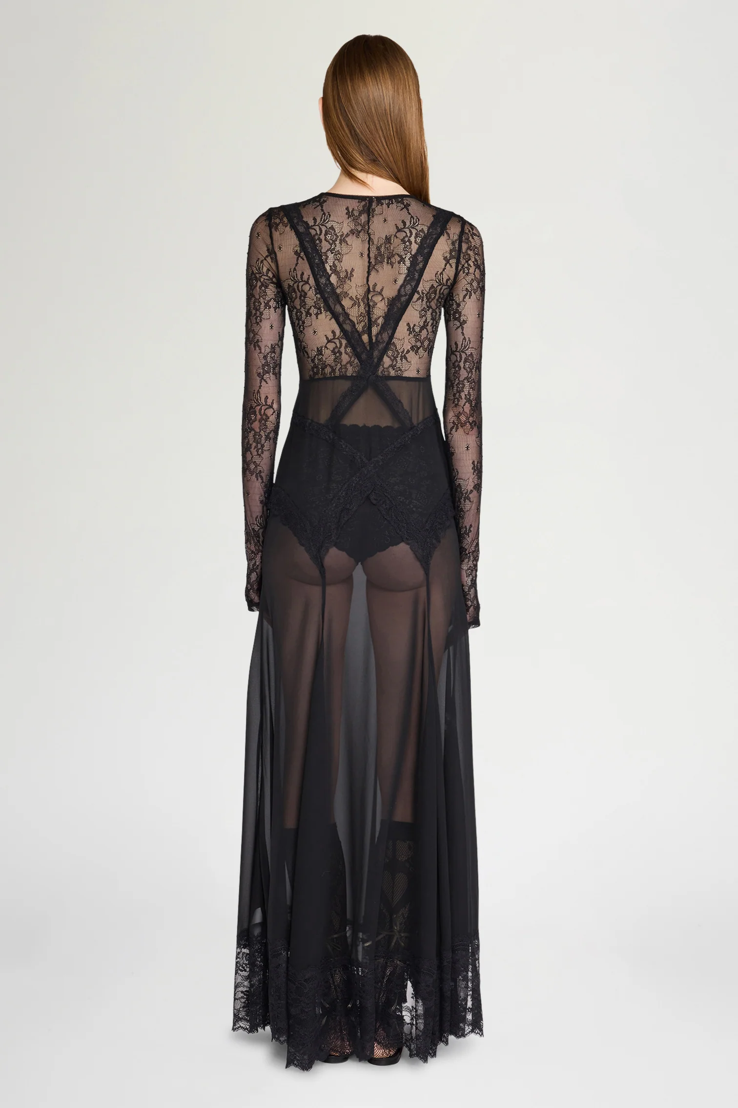Long Sleeve Lace Sheer Dress - Image 3
