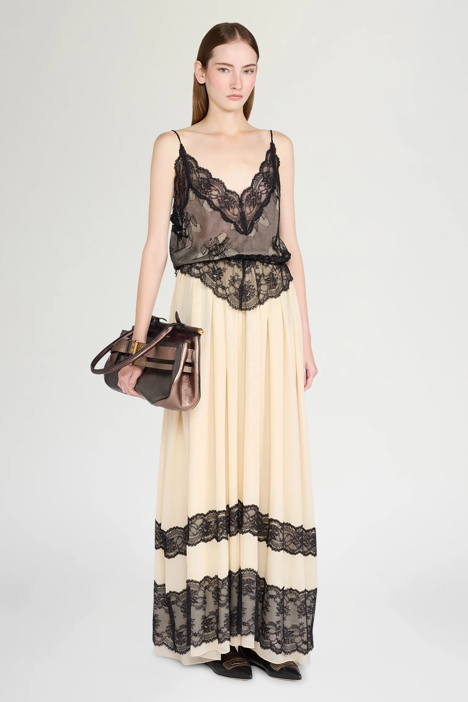 Long Slip Dress with Lace Details - Image 2