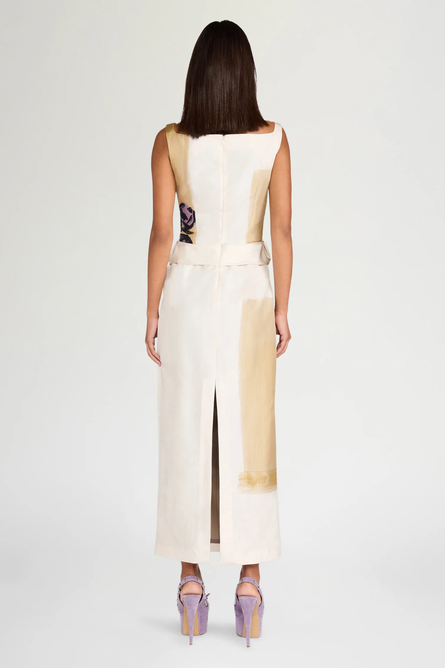 Painted Floral Silk Midi Dress - Image 3