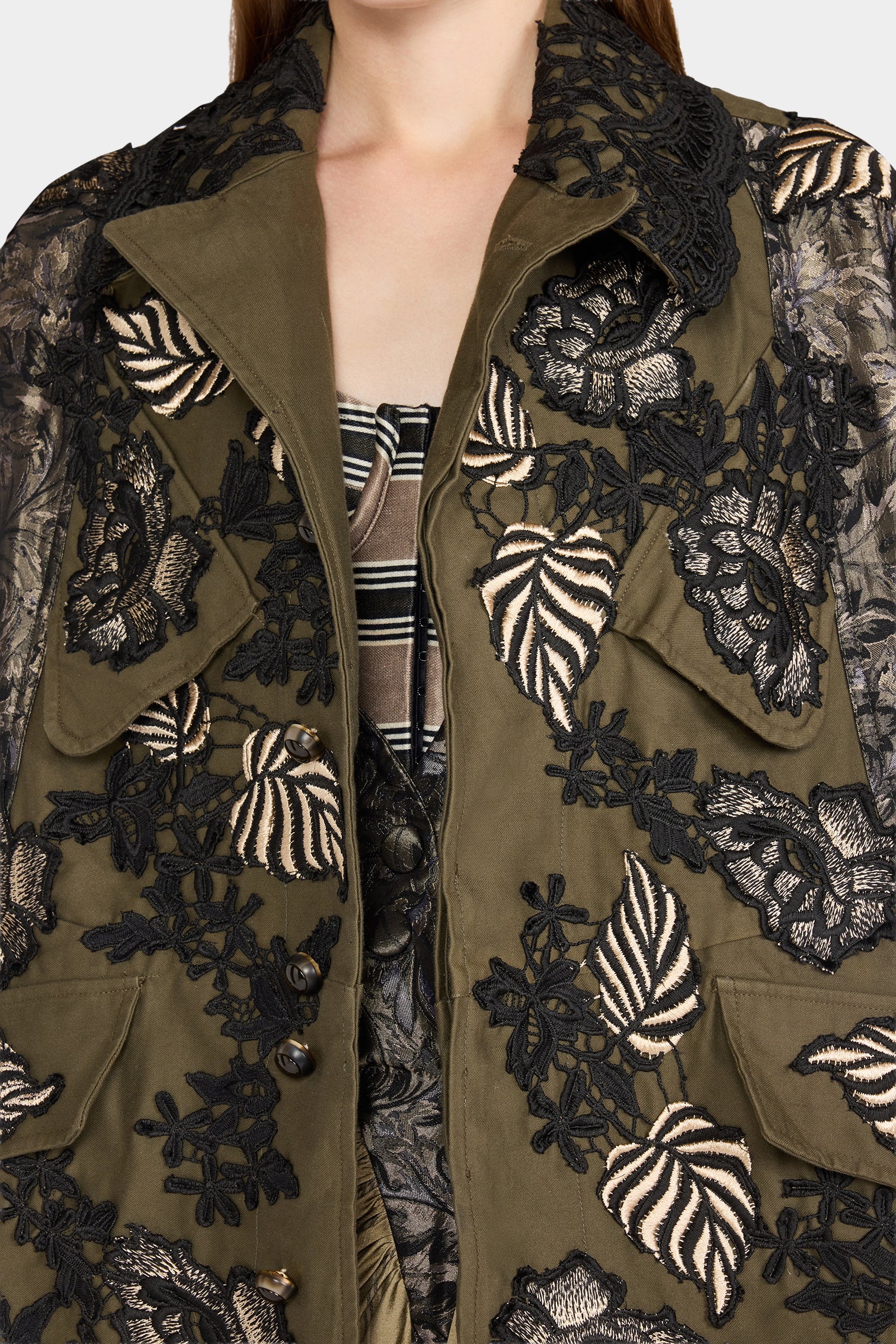 Parka with Floral Black and Gold Embroidery - Image 4