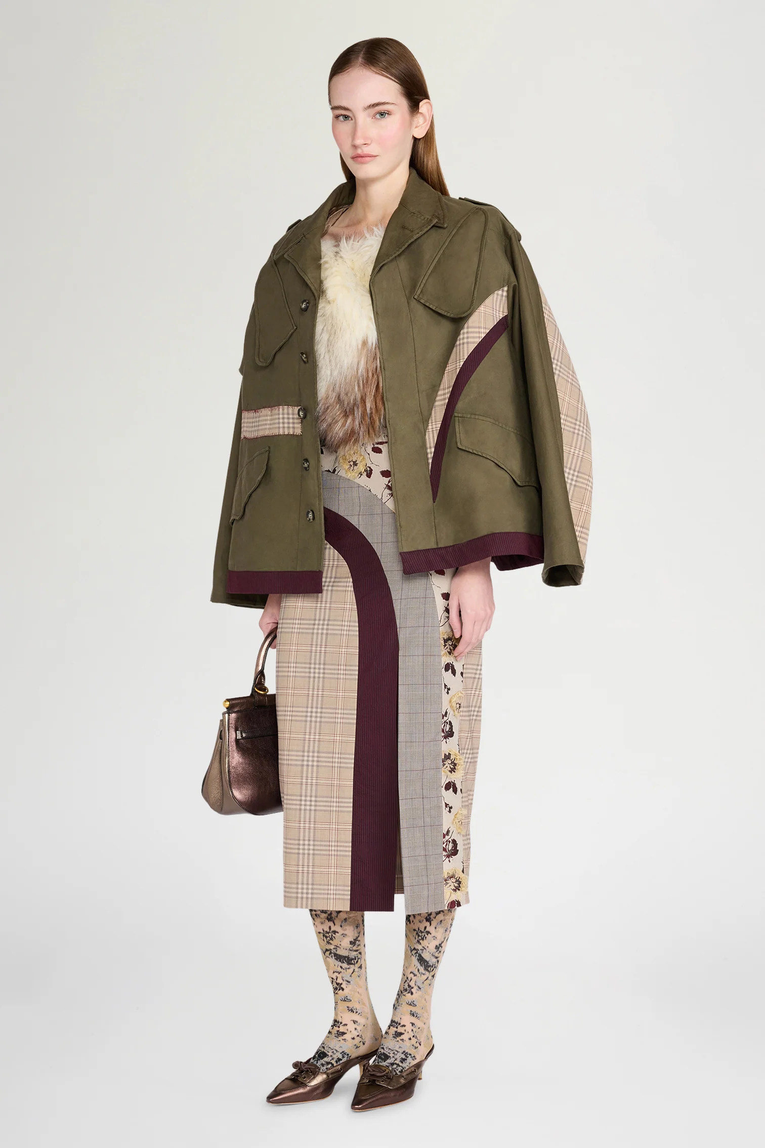 Patchwork Check Midi Skirt - Image 2