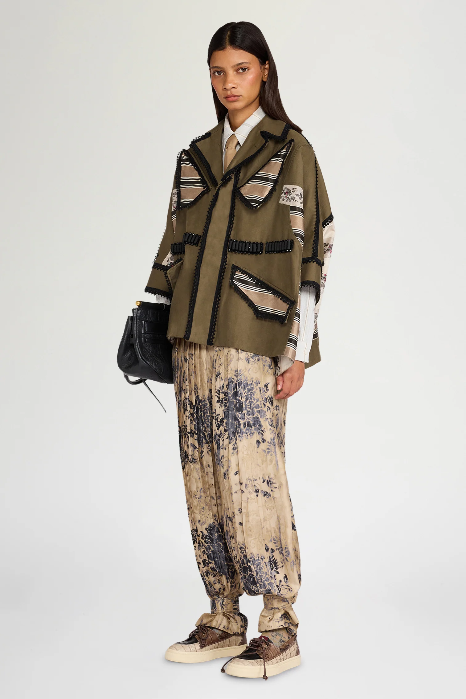 Patchwork Parka with Decorative Trim - Image 2