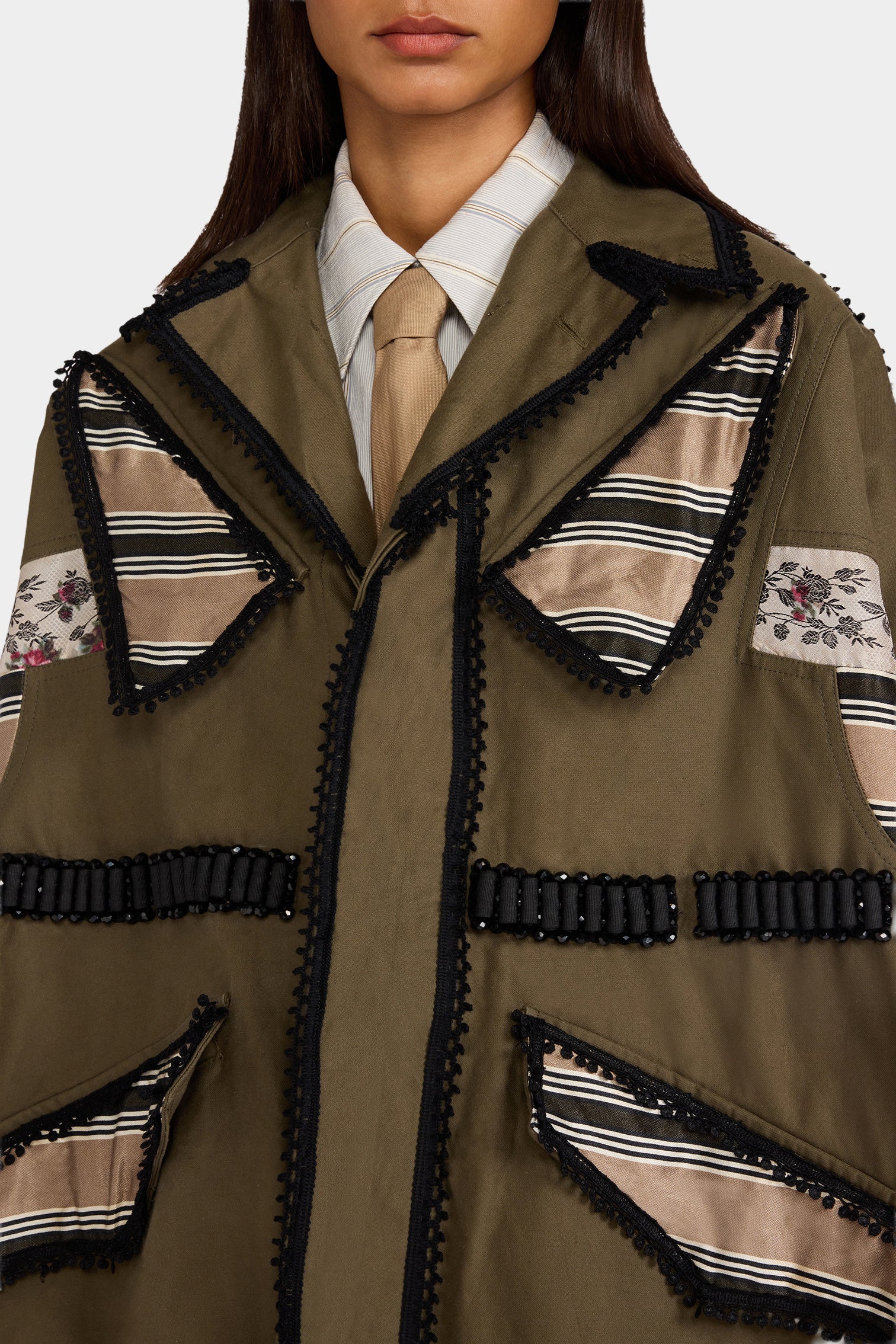 Patchwork Parka with Decorative Trim - Image 4