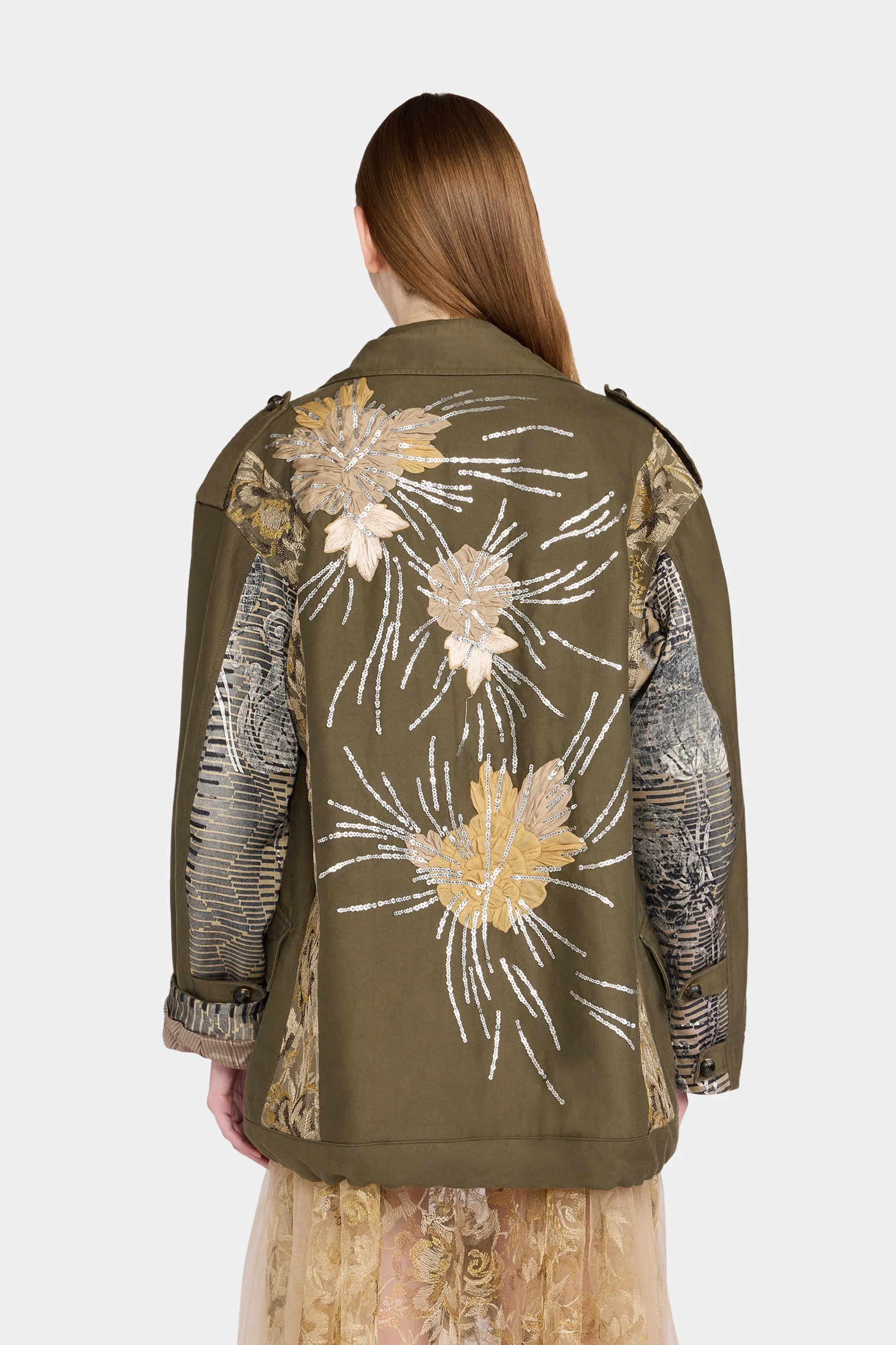 Sequin Floral Motif Parka - Image 3