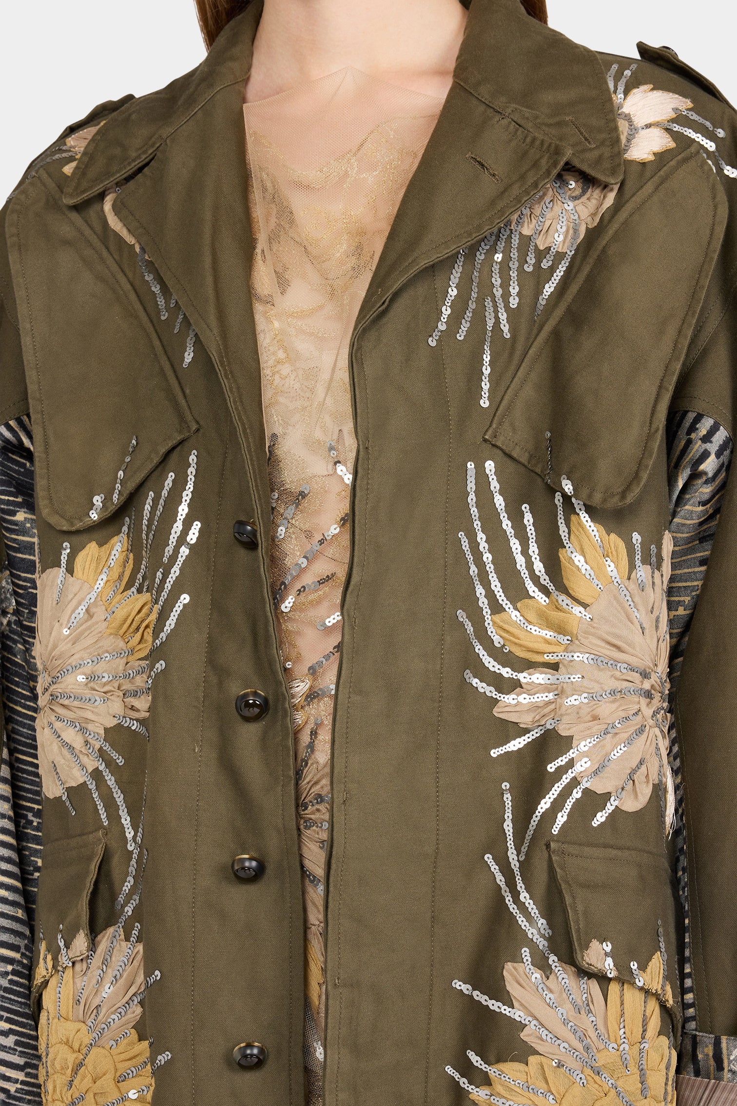 Sequin Floral Motif Parka - Image 4