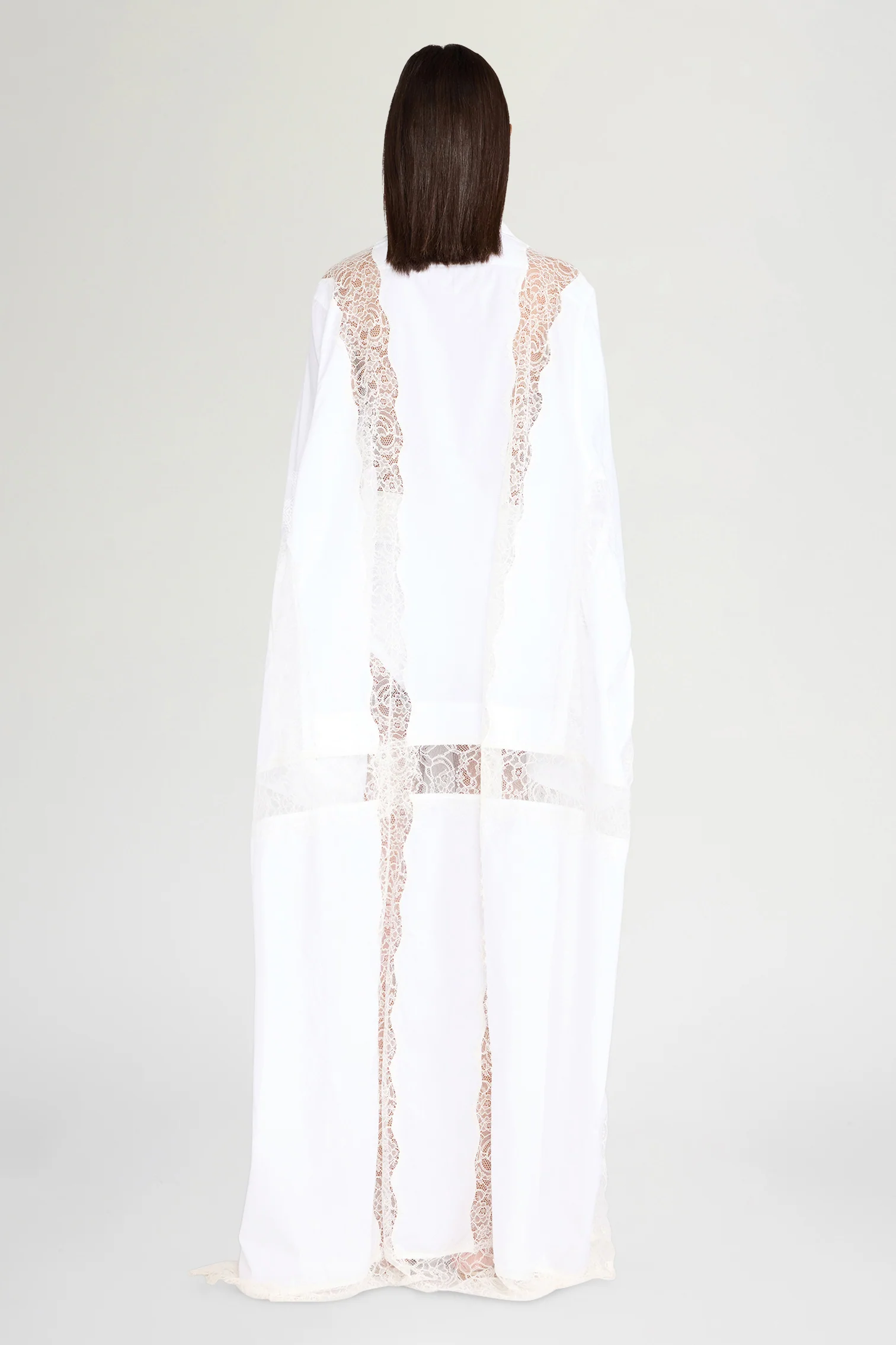 White Chemisier Dress with Lace Panel - Image 3