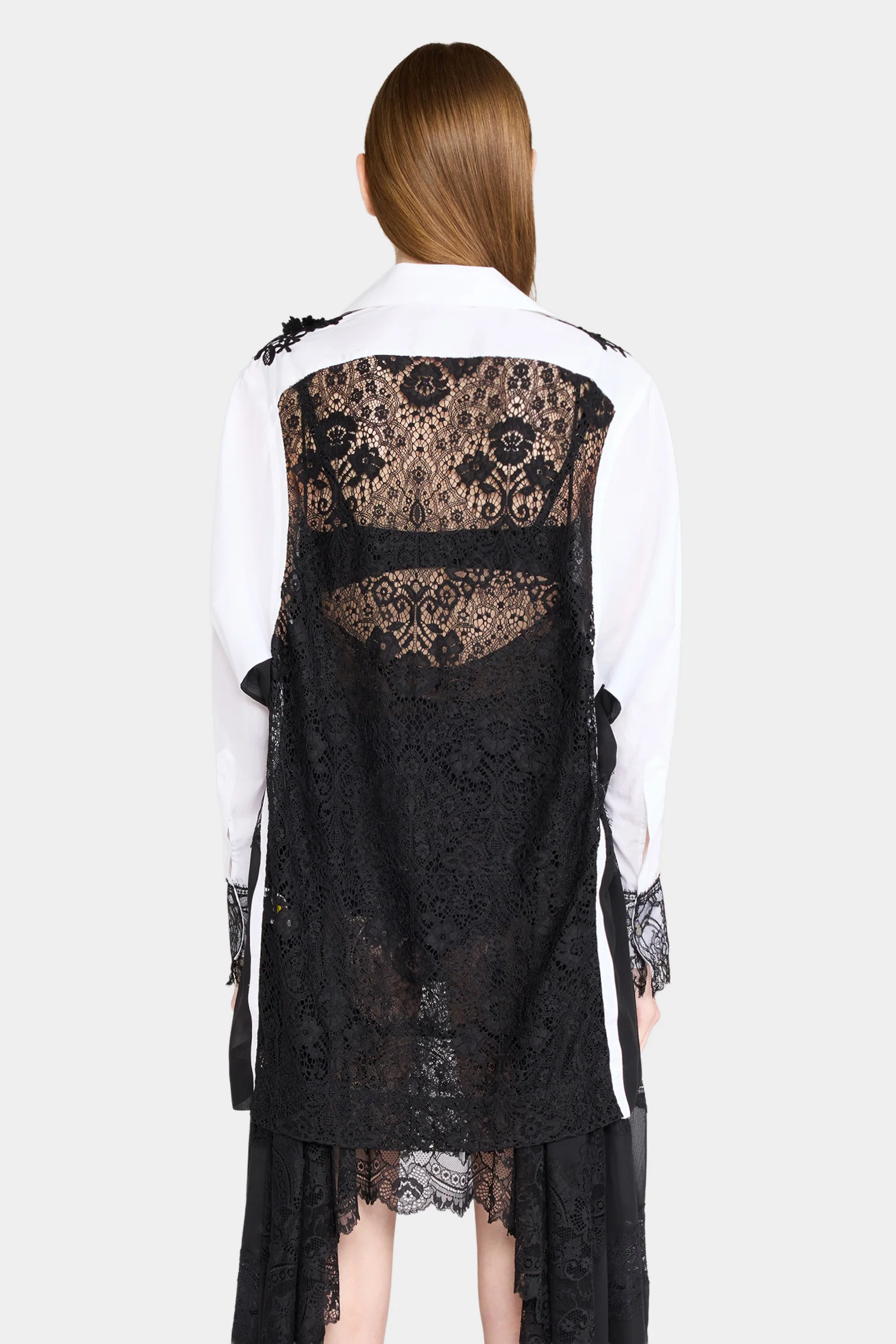 White Shirt with Black Lace Overlay - Image 3