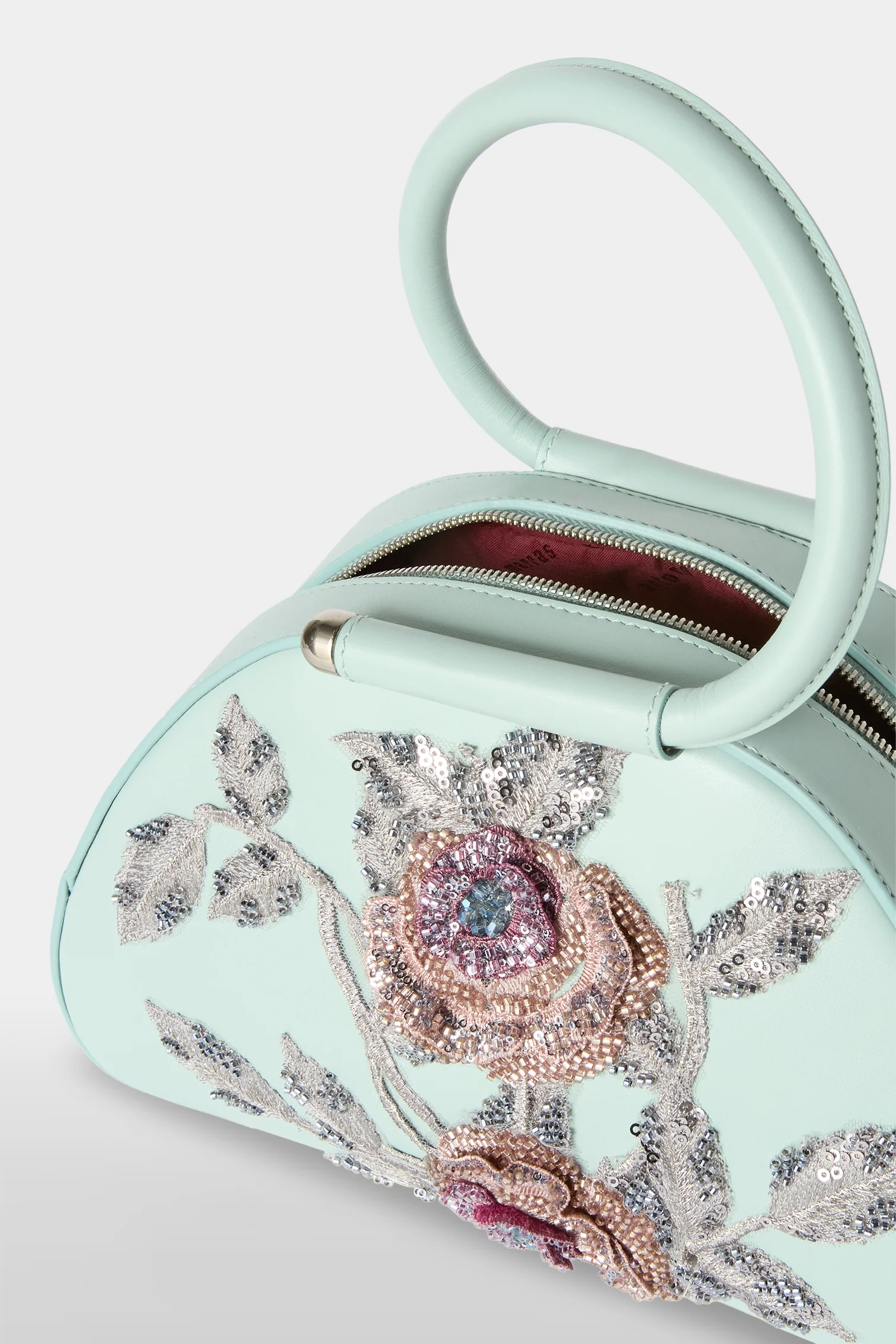 Turquoise Caragol Bag with Floral Sequin Embroidery - Image 4